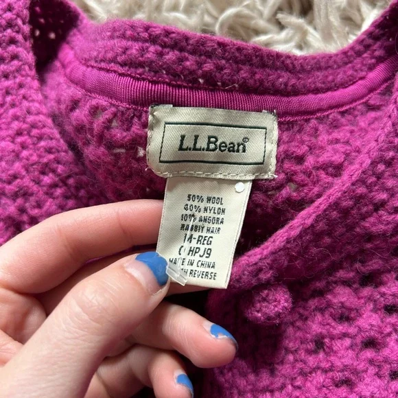 ☀️3/$25 L.L Bean Wool Angora Rabbit Hair Bobble Knit Cardigan Sweater m fuschia - Picture 3 of 5